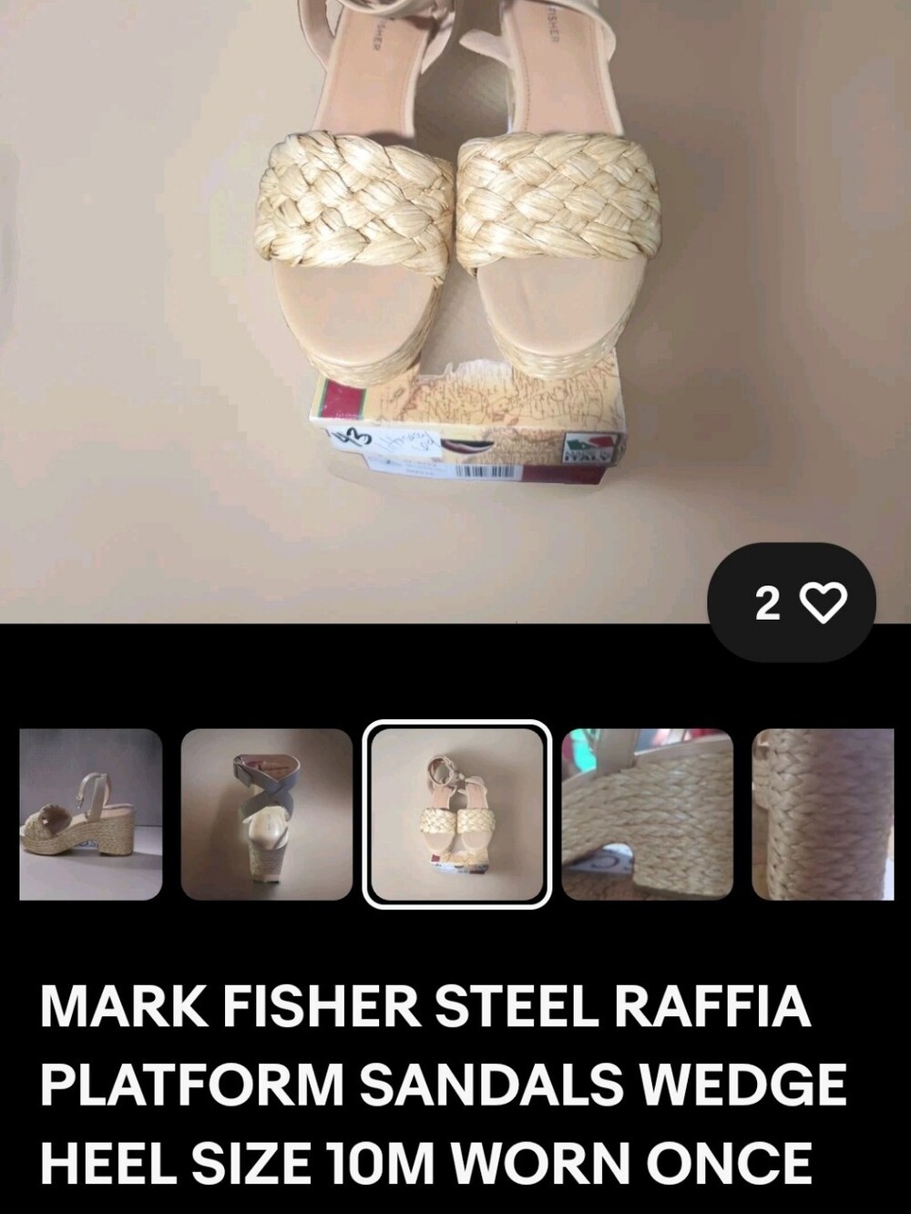 Marc Fisher Raffia Platform Wedge Sandals in Natural Cream Worn Once Size 10M - Picture 2 of 3